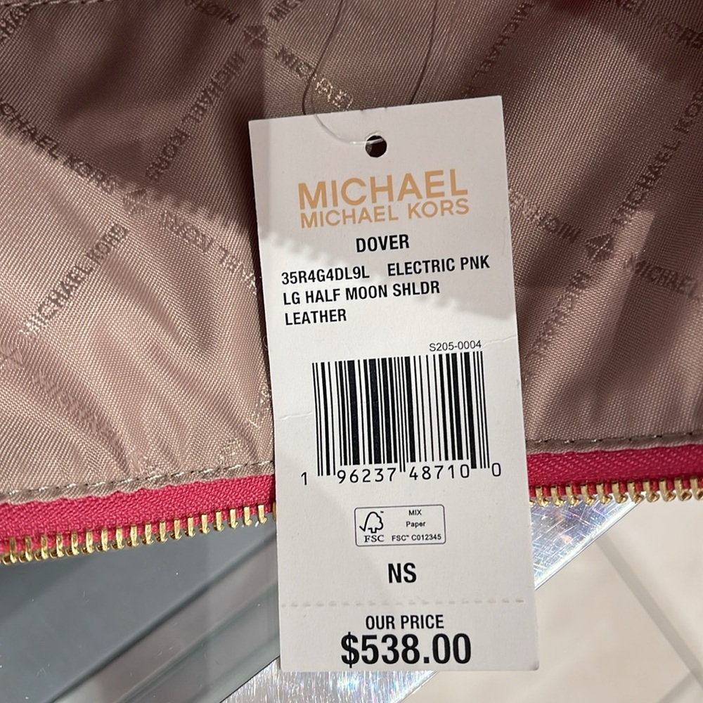 Michael Kors Dover Large Leather Top Zip Half Moon Shoulder Bag in Electric Pink - Picture 11 of 16